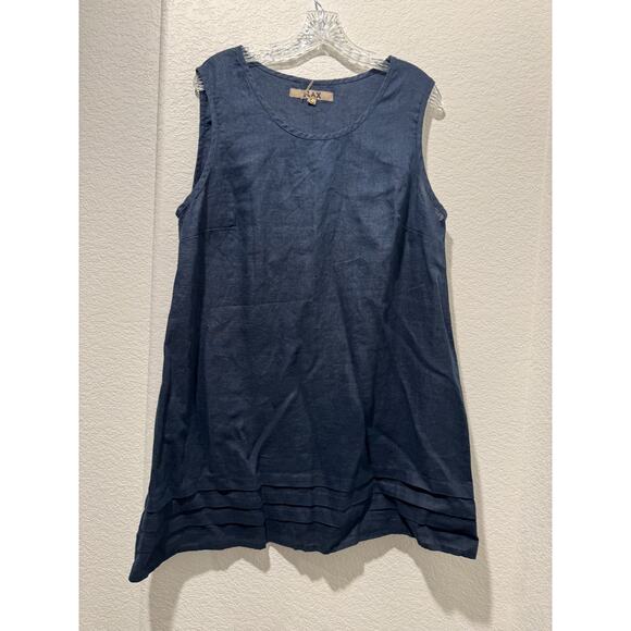 NWT FLAX Dark Blue Linen Sunshine Tunic Sleeveless Pintuck Hem Sz M Pullover - Picture 1 of 9